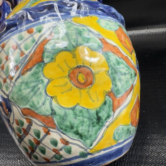 Hand Made Mexican Pottery Talavera Large Jug Container Cookie Jar W Lid Vintage - Picture 10 of 15